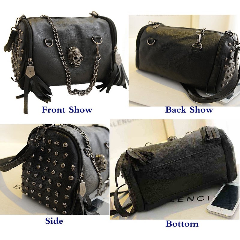 FiveloveTwo Personality Skull Women Top Handle Shoulder Bag Satchel Tote Purse Fashion Vintage Middle Bag Blackâ€¦ - Image 2
